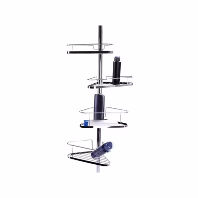 Etagère de douche d&rsquo;angle autoportée 145250cm Acier Chromé telecscopique  sans perçage  4 tablettes MSV