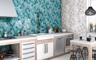 Mosaique de ceramique Hexagone Turquoise – vendu par plaque de 29,4X25,5 Cm –