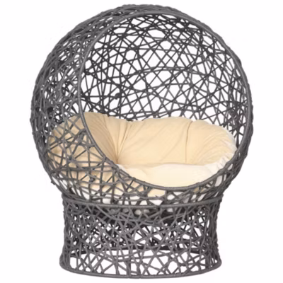 Panier tressé chat gris apia lit chat cosy grand confort dia. 50 x H.60 cm coussin moelleux beige inclus