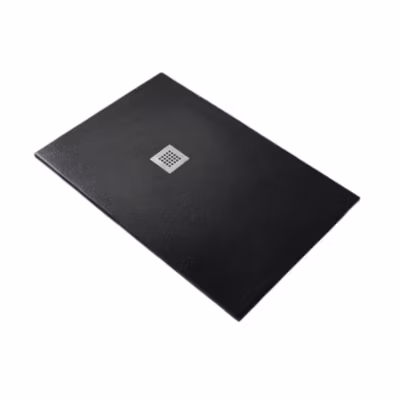 Receveur de Douche 90X90 cm Ligne Vulcano Fin Noir en Résine Synthétique et Poudre de Marbre Avec Drain Gratuit FRASCIO