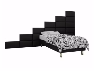 Lit continental Logan 107, Unique, Noir, Faux cuir, Disponible