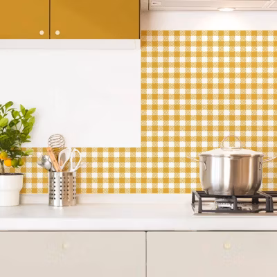 Fond de hotte en aluminium – motif vichy orange – 70×60 cm