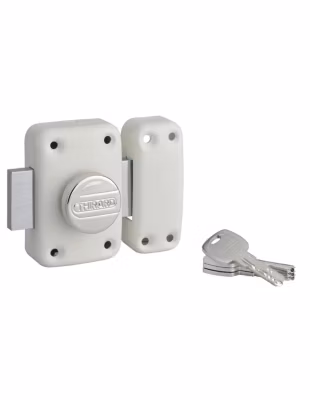 Verrou à bouton Transit 2 pour porte d&rsquo;entrée, cylindre 50mm, 4 clés, blanc – THIRARD