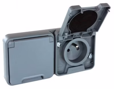 DOUBLE PRISE HORIZONTALE 2P+T OXXO GRIS EUROHM