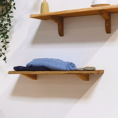 Equerre en Bois Teck Huilée – 18x55x175mm – Fixation pour Etagère Murale (lot de 2)