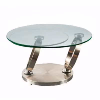 Table OLYMPE plateaux pivotants en verre et piètement acier brossé EDACONCEPT