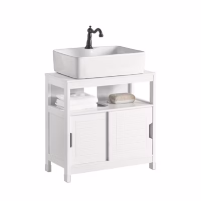 Meuble Sous Lavabo 1 étage et 2 Portes coulissantes, FRG128-W, SoBuy