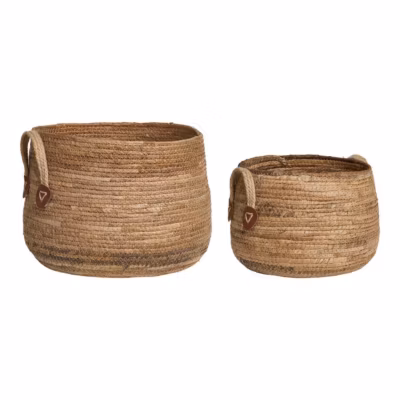 Lot de 2 Paniers Décoratifs de Rangement Aosta, Marron, Feuilles de Bananier, 39x39x28,5 cm, Seven Design