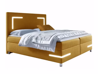 Lit continental Baltimore 173, Unique, Jaune, Tissu, Disponible