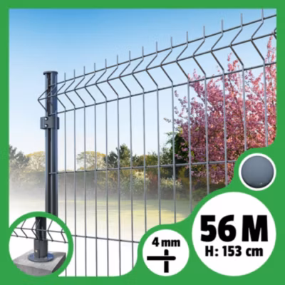 Kit grillage rigide poteaux ronds – longueur 56 mètres – 153 cm, Gris Anthracite, A visser ( platines fournies )