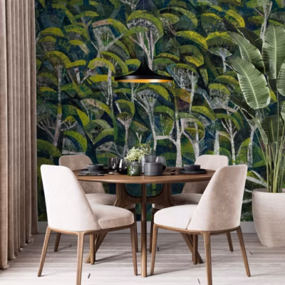 Papier peint panoramique d&rsquo;une peinture abstraite avec forêt – 85×260 cm (l x h)