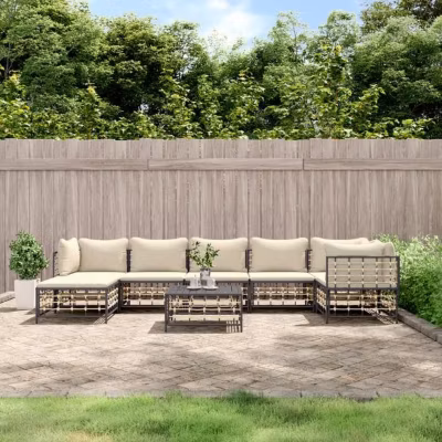 vidaXL Salon de jardin 8 pcs avec coussins anthracite résine tressée, ensemble de salon, ensemble de salon d&rsquo;extérieur, 3186776