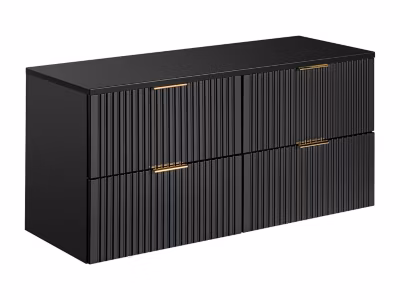 Meuble sous vasque suspendu strié avec planche – Noir – 120 cm – ZEVARA