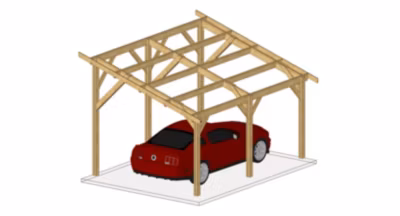 Carport monopente 400cmx700cm Bois DOUGLAS Français label PEFC (Charpente – Auvent – Abri voiture) surface 28 m²