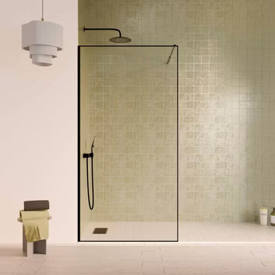 Paroi de Douche 100x200cm – Verre Anticalcaire – Encadrement Ultra-Fin – Finition Noir Mat – LEA