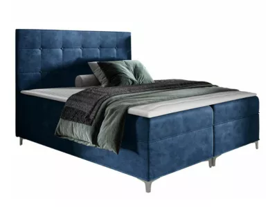 Lit continental Baltimore 185, Double, Bleu, Tissu, Disponible