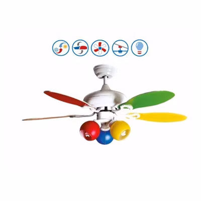 Colore de Purline By KlassFan un ventilateur de plafond avec point lumineux réversible pales bi faces blanches ou multicolore.