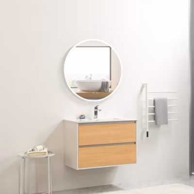 Pack Meuble prémonté 60 blanc effet bois-Vasque céramique-Robinet chromé-Miroir JOY – bain-bain