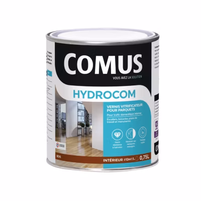 HYDROCOM BRILLANT – Incolore 0.75L – Vitrificateur polyuréthane acrylique mono-composant parquets escaliers et boiseries – COMUS