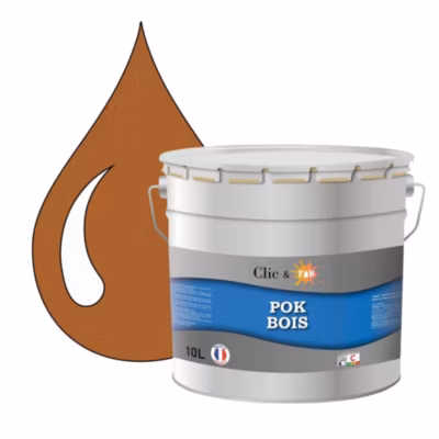 Peinture extérieure bois – Résistante aux intempéries POK BOIS – 10L – RAL 8023 – Brun Orangé – Clic & Pok
