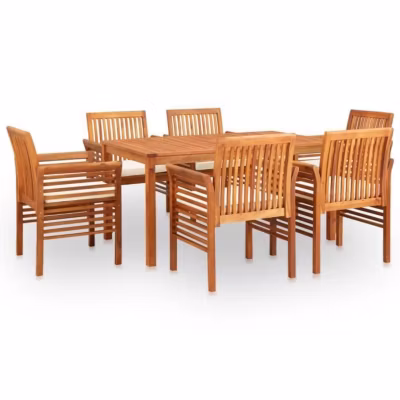 Ensemble de mobilier à dîner – VIDAXL – 7 pcs – Acacia massif – Résistant aux intempéries – Coussins inclus
