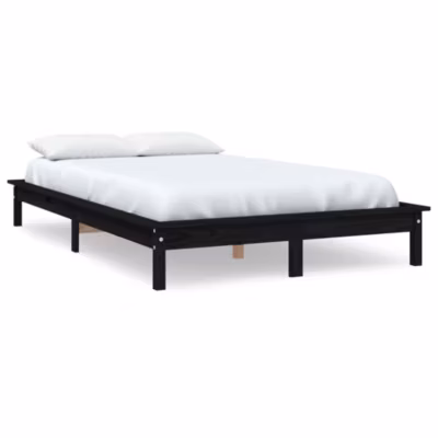 Lit double, Lit adulte, Cadre de lit sans matelas noir 140×190 cm bois de pin massif
