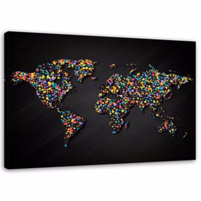 Tableau sur toile, Carte du monde colorée vintage 100×70 cm