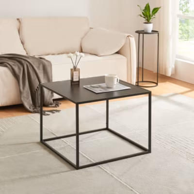 Table basse Solund avec plateau carré acier 60 x 60 x 45 cm noir mat en.casa