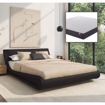 Lit double Alessia DESIGN AMEUBLEMENT 140×190 cm simili cuir noir