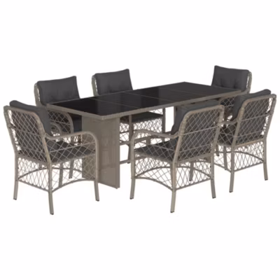 Prolenta Premium –  Ensemble à manger de jardin et coussins 7 pcs gris clair rotin