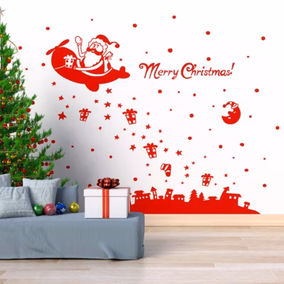 Sticker Ambiance merry christmas – 170x110cm – rouge – Autocollants adhésifs noël – décoration fêtes