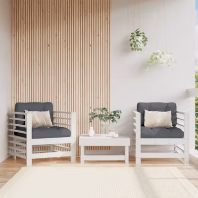 vidaXL Chaises de jardin et coussins lot de 2 blanc bois de pin massif 825675