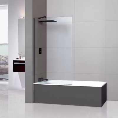 Paroi de baignoire fixe en verre sécurité transparent ép 6mm anti calcaire, L100 x H147 cm, noir mat, SUPERBAN Mont Blanc CC