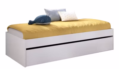 Structure de lit , couchage 90 x 190 cm en bois avec 1 tiroir coloris blanc – Longueur 195 x Profondeur 95 x Hauteur 40 cm