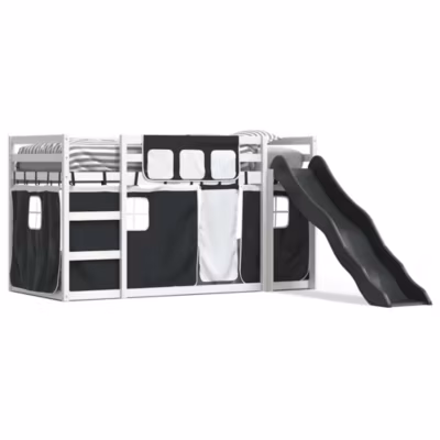 Cadre de lit, Lit superposé sans matelas avec toboggan blanc noir 80×200 cm