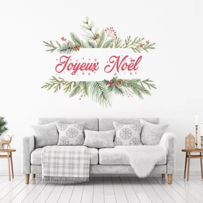 Sticker Noël Joyeux Noël branches de sapin – Autocollants stickers adhésifs noël – décoration fêtes – 30x35cm