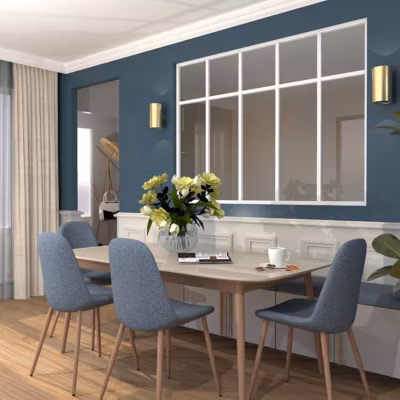Verrière aluminium 5 vitrages dépoli, 5 traverses horizontales décorative – Blanc