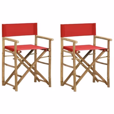 vidaXL Chaises pliables de directeur 2 pcs Rouge Bambou et tissu