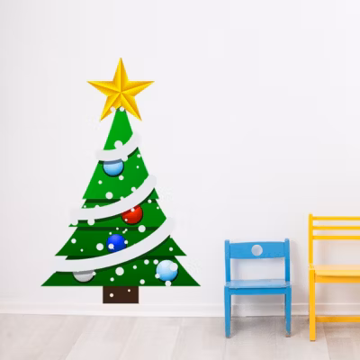 Sticker Noël le sapin et sa guirlande – Autocollants stickers adhésifs noël – décoration fêtes – 120x85cm