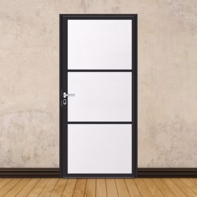 Porte battante noire H 2040 x L 930 mm – 3 verres opales horizontaux + béquille inox