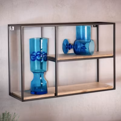 Étagère Murale Bois Massif Métal 60x40x18 cm Étagère Suspendue Flottante FineBuy