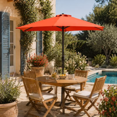 Parasol terracotta droit demi-rond 2,66 x 1,36 m degrés CATANE