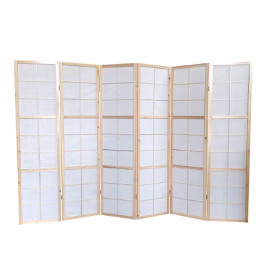 Paravent japonais bois naturel, séparateur de pièce 6 pans – Hauteur 175 cm x Longueur 264 cm