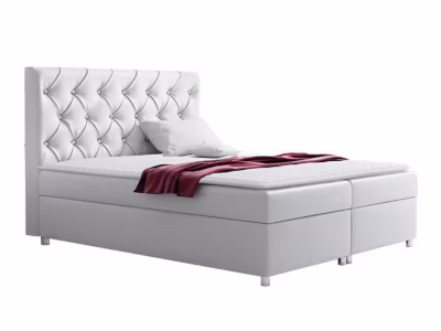 Lit continental Baltimore 112, Double, Blanc, Faux cuir, Disponible