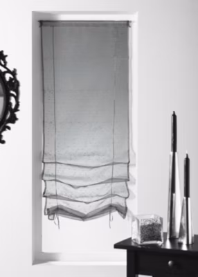 Store à remonter voilage organza fantaisie &lsquo;goutte d&rsquo;eau&rsquo; (45x200cm – Gris clair)