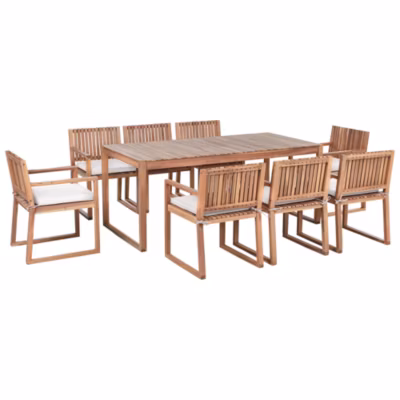 Salle à manger de jardin 8 places SASSARI PREMIUM avec coussins Bois d&rsquo;acacia certifié Taupe