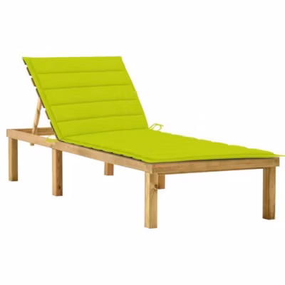 Chaise longue en bois avec coussin vert vif – vidaXL – Bois de pin imprégné – Dossier et repose-pied réglables