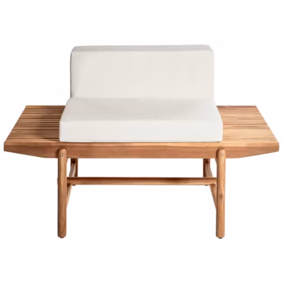 Banc avec coussin d&rsquo;assise GIAVENO 135 cm Acacia Blanc cassé
