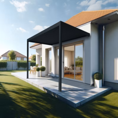 Pergola Bioclimatique AVANOA perpendiculaire 3,526×3,50 M Vérin à Télécommande (Gris anthracite)