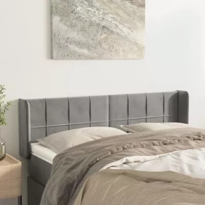vidaXL Tête de lit avec oreilles Gris clair 147x16x78-88 cm Velours3118816